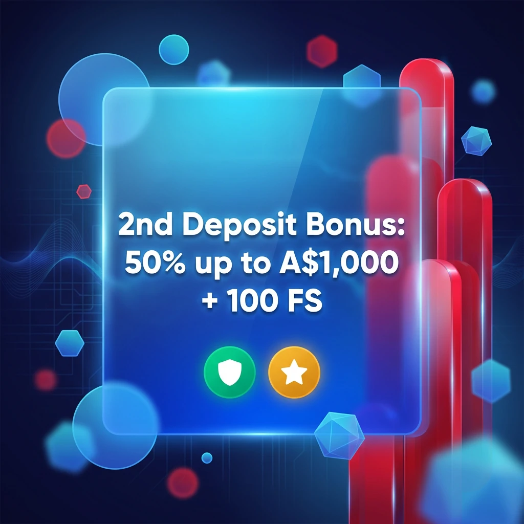2nd Deposit Bonus: 50% up to A$1,000 + 100 FS
