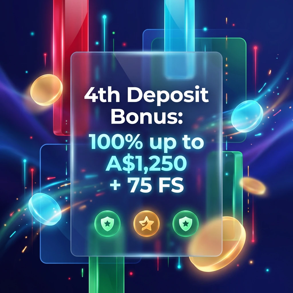 4th Deposit Bonus: 100% up to A$1,250 + 75 FS